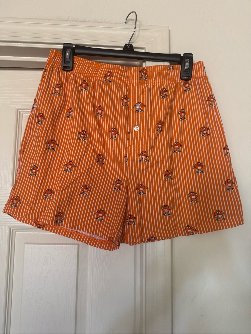 orange-and-white striped M&M'S Adult Character Lounge Shorts unisex size medium